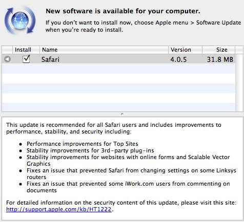 Safari обновился до версии 4.0.5. Safari обновился до версии 4.0.5. Фото.