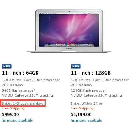 Срок доставки 11.6″ MacBook Air растягивается. Срок доставки 11.6″ MacBook Air растягивается. Фото.