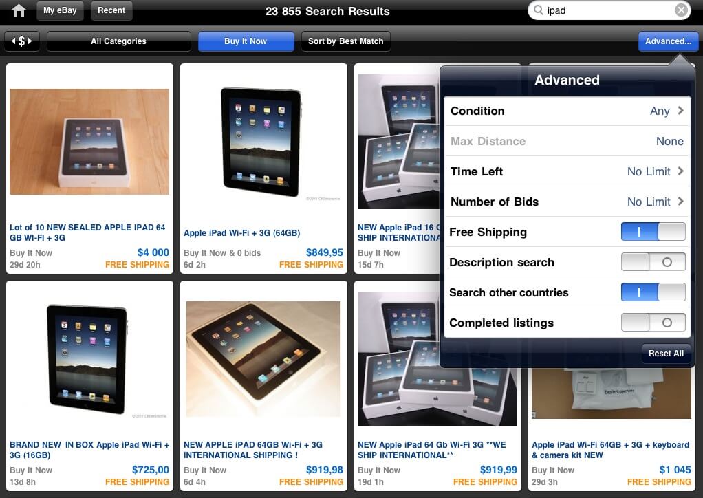 eBay для iPad. eBay для iPad. Фото.