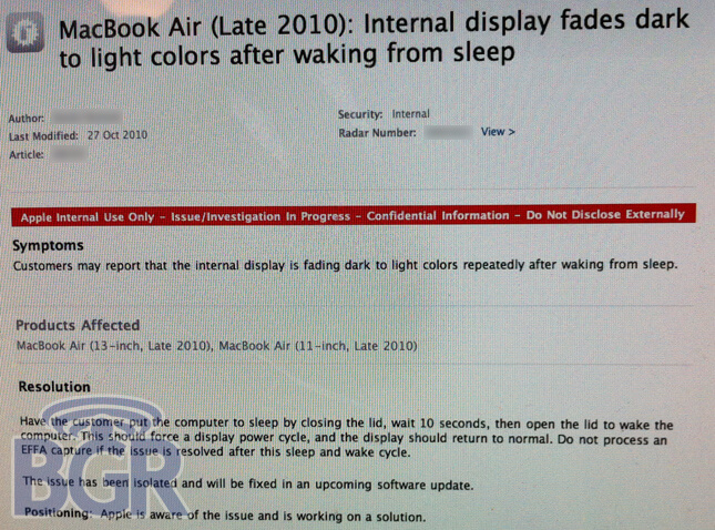 Apple знала о проблемах дисплея MacBook Air 2010. Apple знала о проблемах дисплея MacBook Air 2010. Фото.