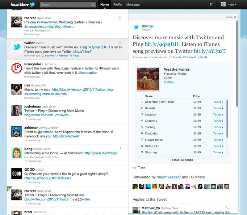 Twitter «зафрендил» службу Ping. Twitter «зафрендил» службу Ping. Фото.