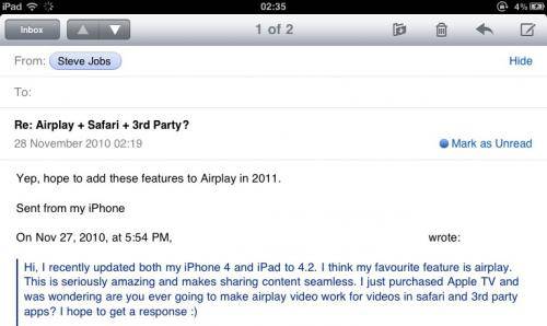 Стив отвечает на письмо про AirPlay
