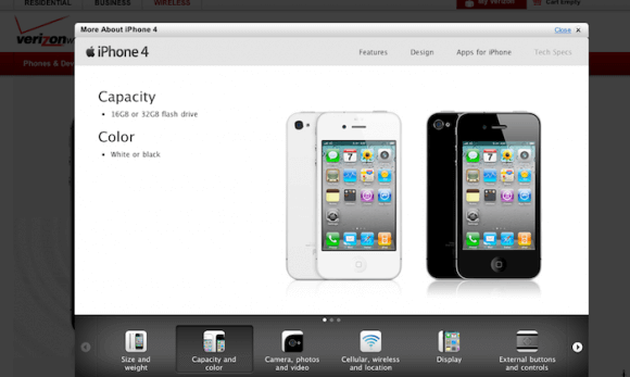 Белый iPhone 4 появился на Verizonwireless.com. Белый iPhone 4 появился на Verizonwireless.com. Фото.