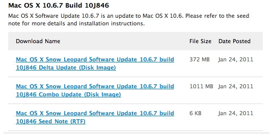 Mac OS X 10.6.7 Build 10J846 предоставлена разработчикам Mac OS X 10.6.7 Build 10J846 предоставлена разработчикам