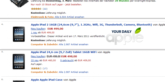 iPad 2 замечен в базе данных Amazon.de. Фото.