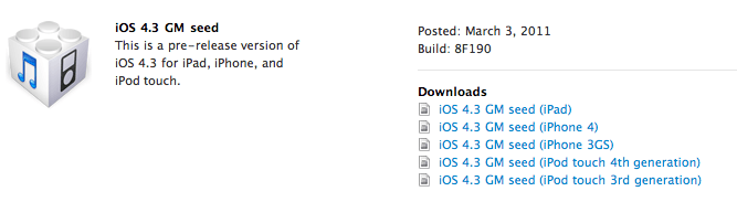 iOS 4.3 GM доступна для скачивания. iOS 4.3 GM доступна для скачивания. Фото.