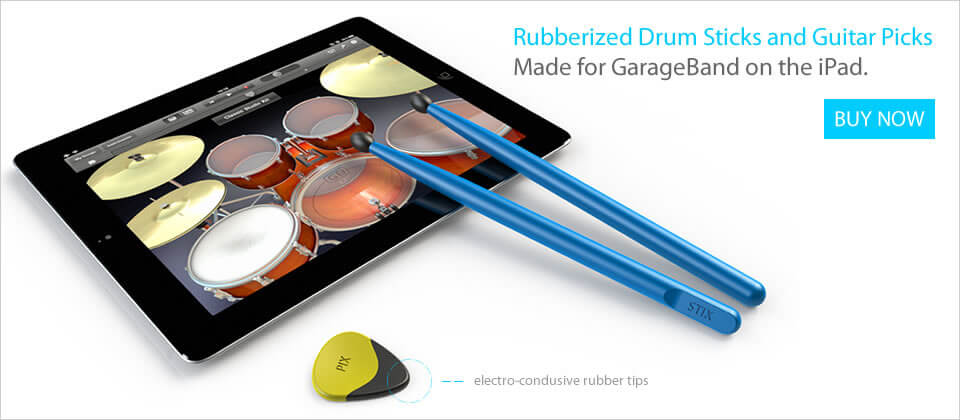 Pix & Stix — барабанные палочки и медиатор для GarageBand. Pix & Stix — барабанные палочки и медиатор для GarageBand. Фото.