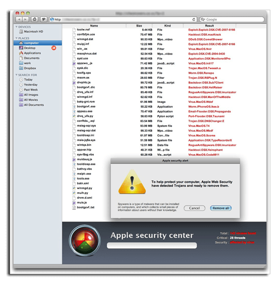 Самая «свежая» версия вируса ‘MAC Defender’ атакует Mac OS X без запроса пароля. Самая «свежая» версия вируса ‘MAC Defender’ атакует Mac OS X без запроса пароля. Фото.
