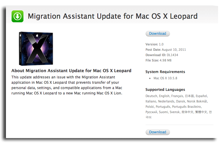 Apple обновили Leopard Migration Assistant и теперь он совместим с OS X Lion. Apple обновили Leopard Migration Assistant и теперь он совместим с OS X Lion. Фото.
