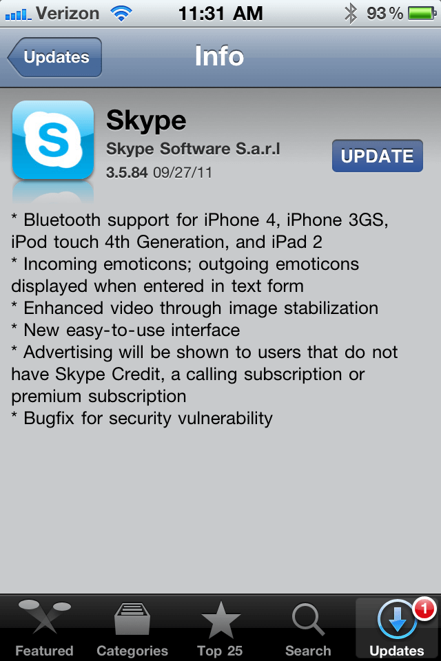 Обновление Skype для iOS. Обновление Skype для iOS. Фото.