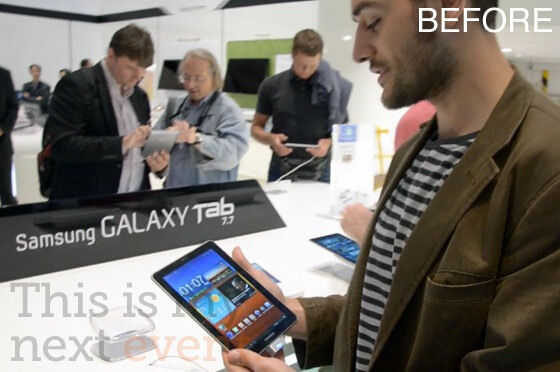 Samsung снимает свой Galaxy Tab 7.7 с берлинской выставки IFA, выполняя решение суда. Samsung снимает свой Galaxy Tab 7.7 с берлинской выставки IFA, выполняя решение суда. Фото.
