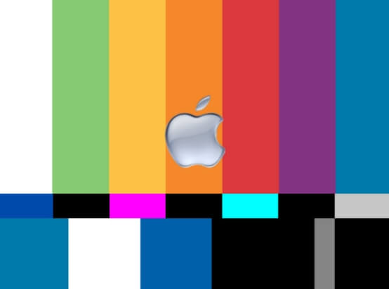 Логотип Apple на тестовом ТВ-экране Логотип Apple на тестовом ТВ-экране