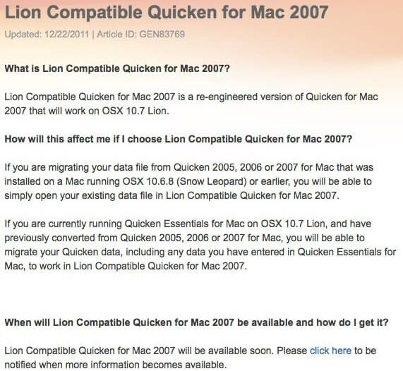 quicken 2007 for mac lion