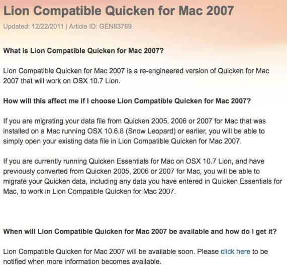 quicken for mac 2007 lion update