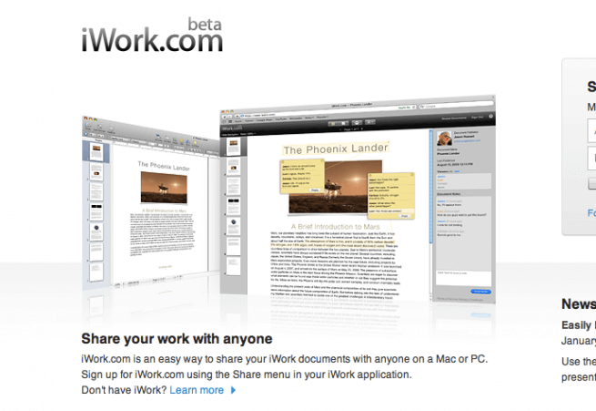 Apple закрывает сервис iWork.com в пользу iCloud. Фото.