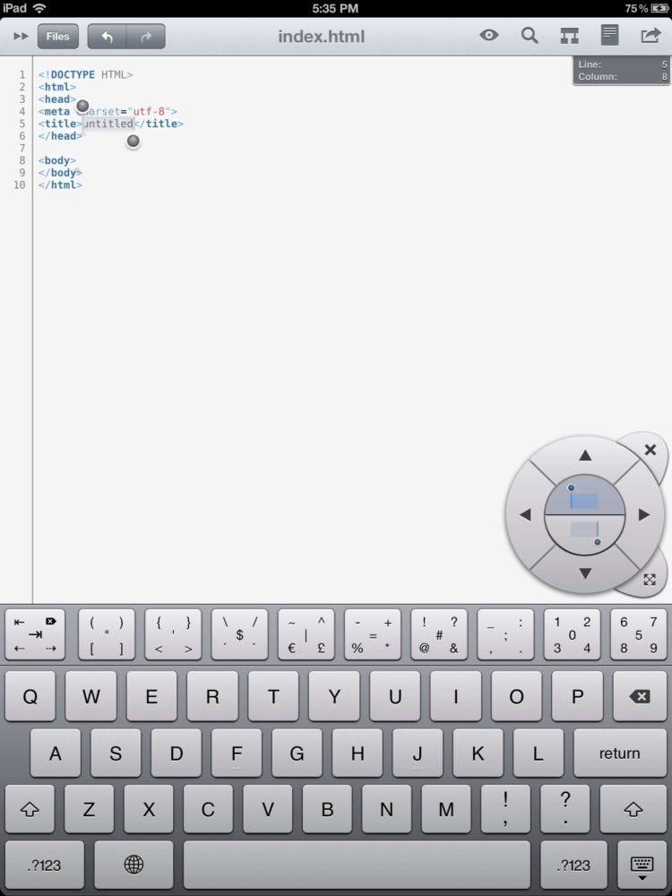 Редактирование документа в Textastic Редактирование документа в Textastic