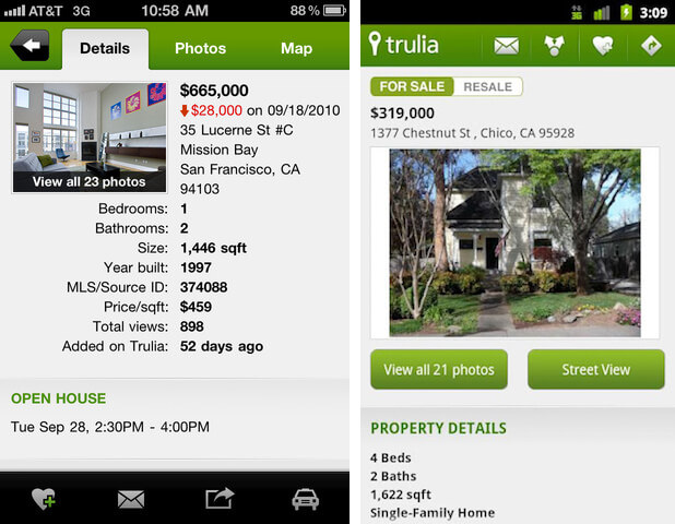 Приложение Trulia на iOS и Android Приложение Trulia на iOS и Android