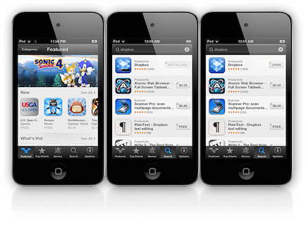 Новый интерфейс страницы поиска в App Store в iOS 6. Фото.