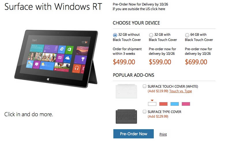 Цены на Surface Цены на Surface