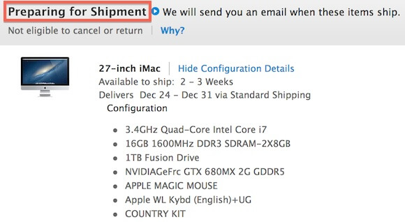 27-дюймовый iMac: "Готовится к доставке" 27-дюймовый iMac: "Готовится к доставке"