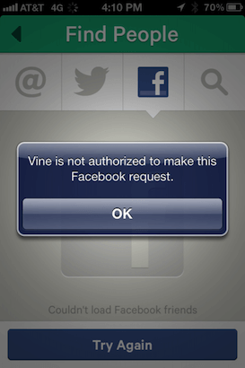 Блокировка в Vine facebook-block