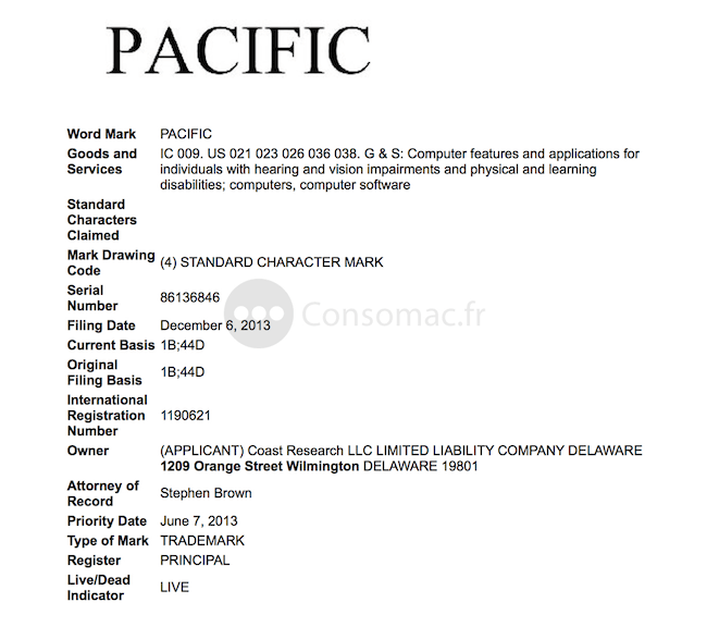 Документ о регистрации торговой марки "Pacific" Документ о регистрации торговой марки "Pacific"