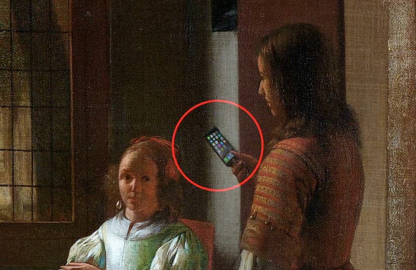 iPhone «обнаружили» на картине, написанной 350 лет назад. iPhone «обнаружили» на картине, написанной 350 лет назад. Фото.