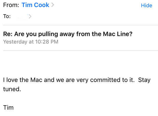 Тим Кук пообещал не забывать линейку Mac. Тим Кук пообещал не забывать линейку Mac. Фото.