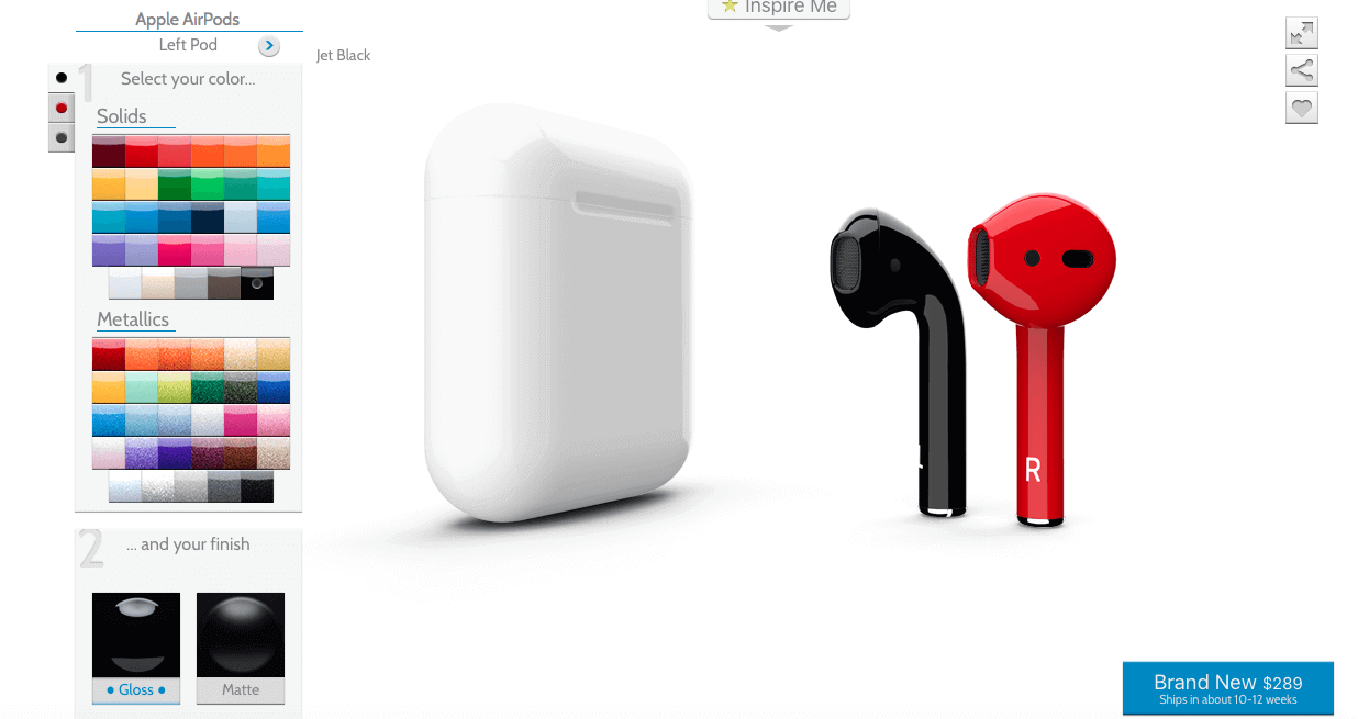 Вы можете заказать AirPods в 58 различных цветах. Вы можете заказать AirPods в 58 различных цветах. Фото.