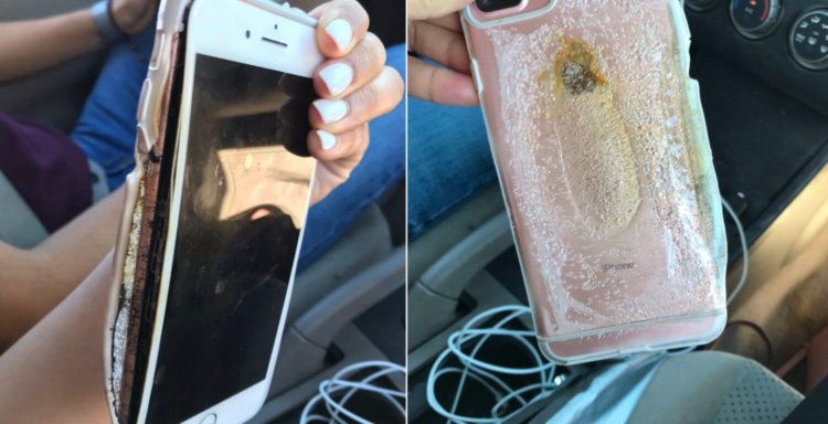 Apple изучает загоревшийся iPhone 7 Plus. Фото.
