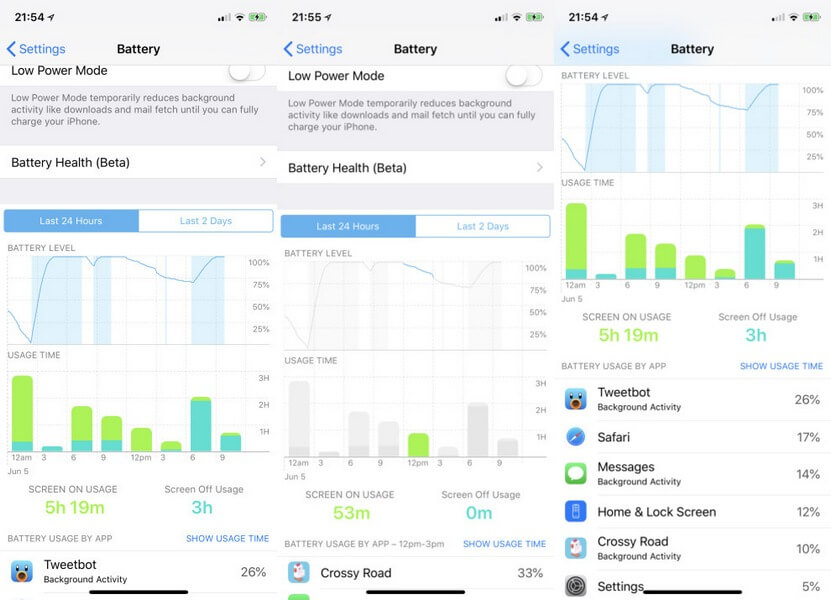 В iOS 12 появился график разрядки аккумулятора. В iOS 12 появился график разрядки аккумулятора. Фото.