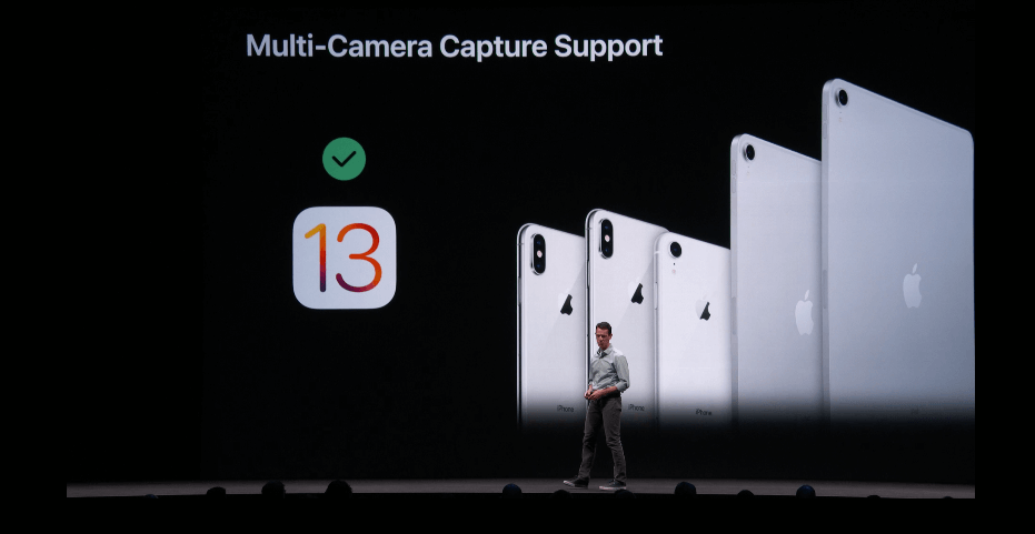 В iOS 13 дебютирует режим одновременной съёмки на две камеры. Запись на две камеры — только на новых устройствах. В iOS 13 дебютирует режим одновременной съёмки на две камеры. Запись на две камеры — только на новых устройствах. Фото.