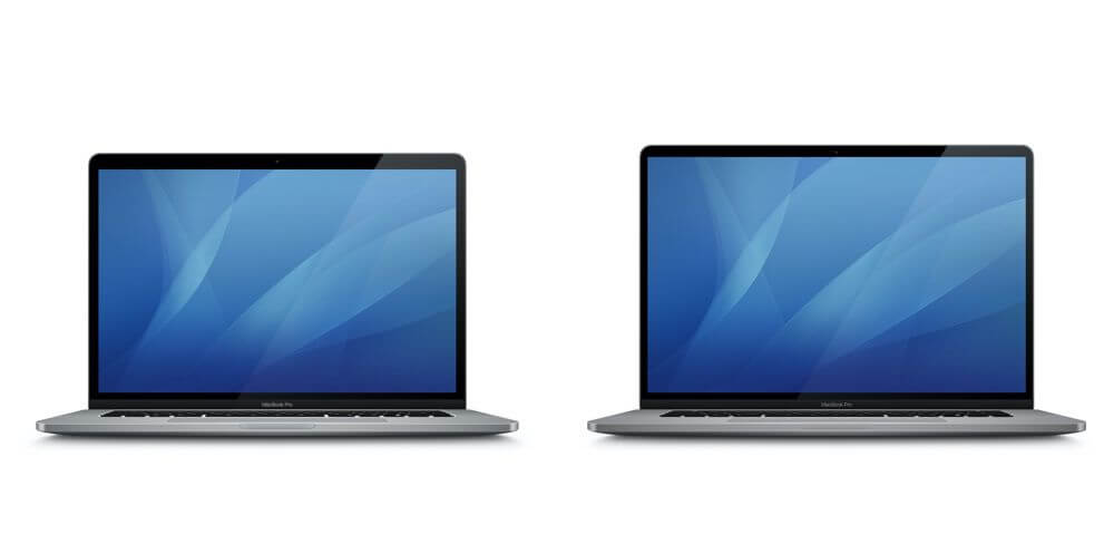Чем отличается MacBook Pro 15″ от MacBook Pro 16″. Справа — MacBook Pro 15″, слева — MacBook Pro 16″. Чем отличается MacBook Pro 15″ от MacBook Pro 16″. Справа — MacBook Pro 15″, слева — MacBook Pro 16″. Фото.