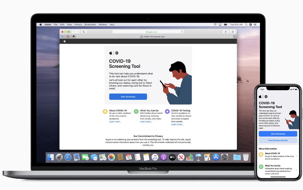 Проверка симптомов коронавируса на сайте Apple. Раздел на сайте Apple, посвященный COVID-19. Проверка симптомов коронавируса на сайте Apple. Раздел на сайте Apple, посвященный COVID-19. Фото.
