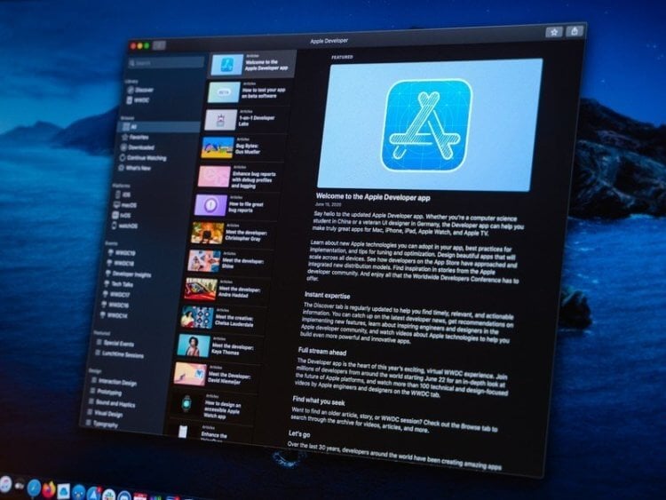 Apple обновила приложение для просмотра WWDC 2020 и выпустила его на Mac. Фото.