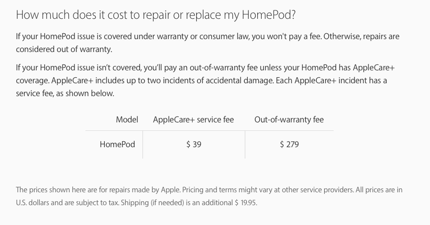 Сколько стоит ремонт HomePod. Судя по всему, Apple даже не берётся за ремонт HomePod, а просто меняет их на новые. Сколько стоит ремонт HomePod. Судя по всему, Apple даже не берётся за ремонт HomePod, а просто меняет их на новые. Фото.