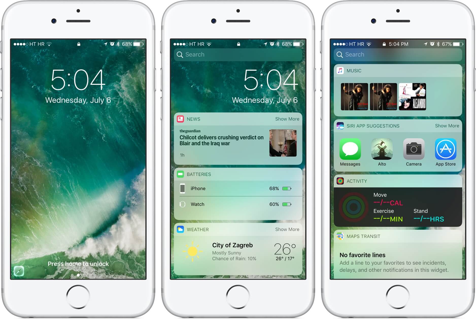 iOS 10 — самая проблемная версия iOS? В iOS 10 появился дополнительный экран с виджетами и предложения Siri. Фото.