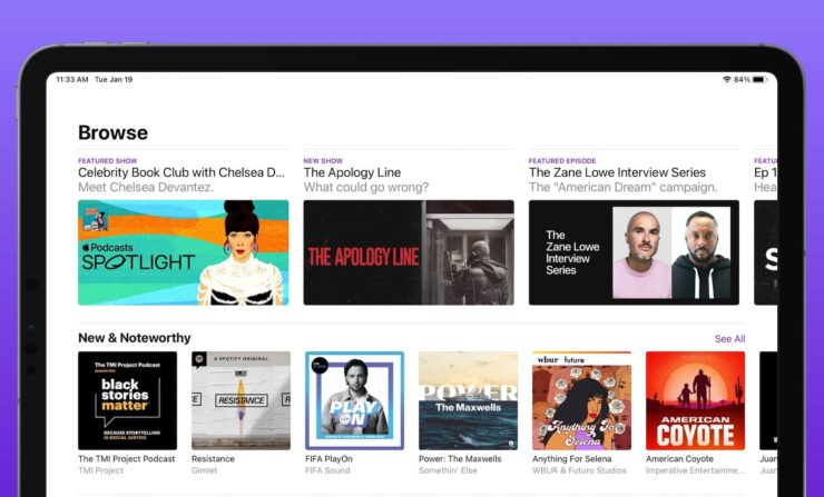 Подписка на Подкасты Apple. Разглядеть подкасты, отмеченные наградой Apple Podcasts Spotlight, будет проще, чем другие. Фото.