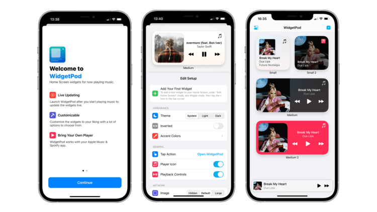 Наконец-то в iOS появился нормальный виджет музыки. Поддерживает Apple Music и Spotify