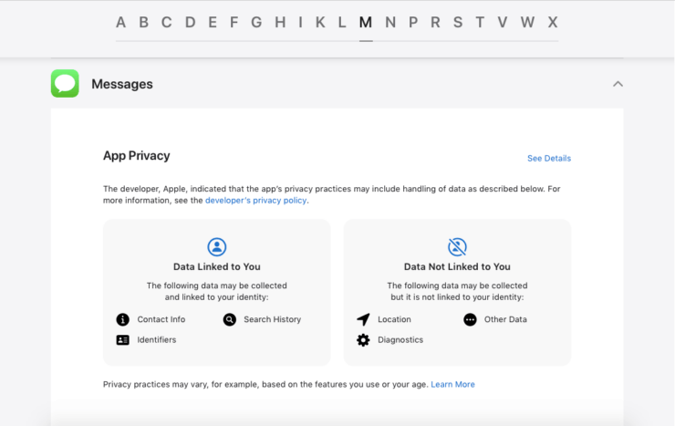Ярлыки конфиденциальности собственных приложений Apple содержат не всю информацию. Такого мнения придерживаются в WhatsApp. Фото.