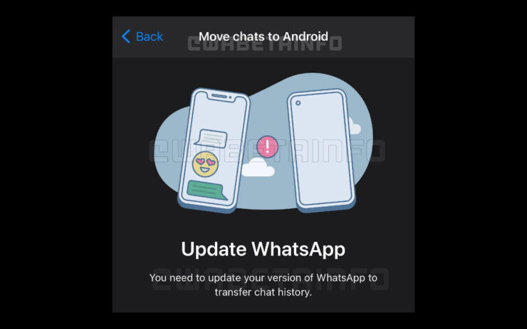 Вот так будет выглядеть экран переноса чатов в WhatsApp на iOS. Фото.