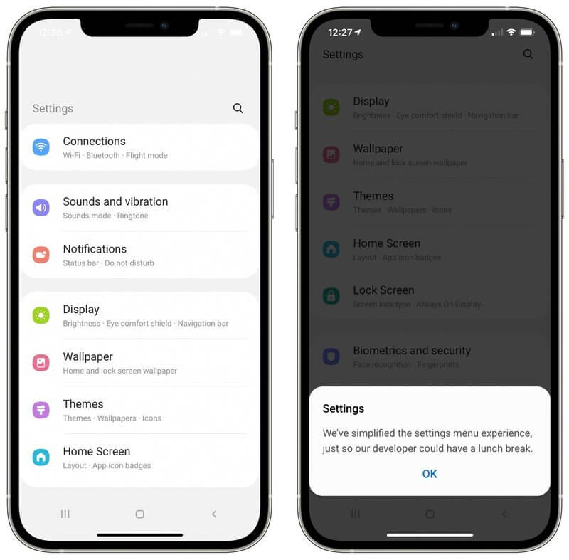 iTest — это не совсем эмулятор, потому что он очень ограничен. Однако получить представление об устройстве One UI приложение всё-таки позволяет. Фото.
