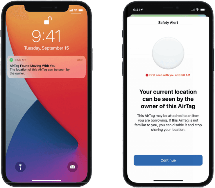 Работает ли AirTag с Android. Вот такое оповещение может прислать iPhone, если обнаружит вблизи чей-то AirTag. Android так не может. Фото.