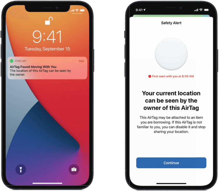 Вот такое оповещение может прислать iPhone, если обнаружит вблизи чей-то AirTag. Android так не может. Фото.