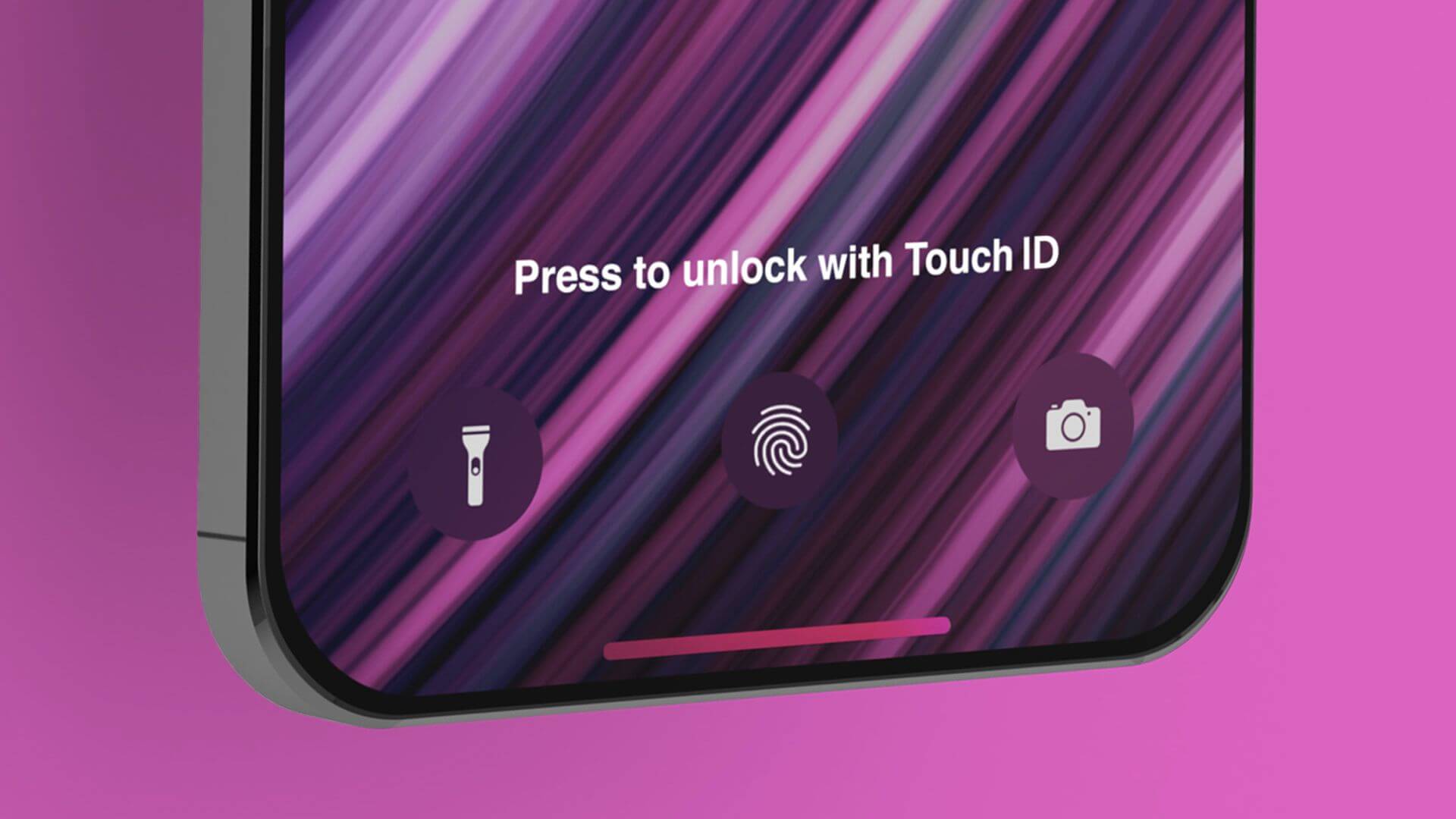 Proč Apple potřebuje vrátit Touch ID. Koncept iPhone 13 s Touch ID na obrazovce. Fotografie.