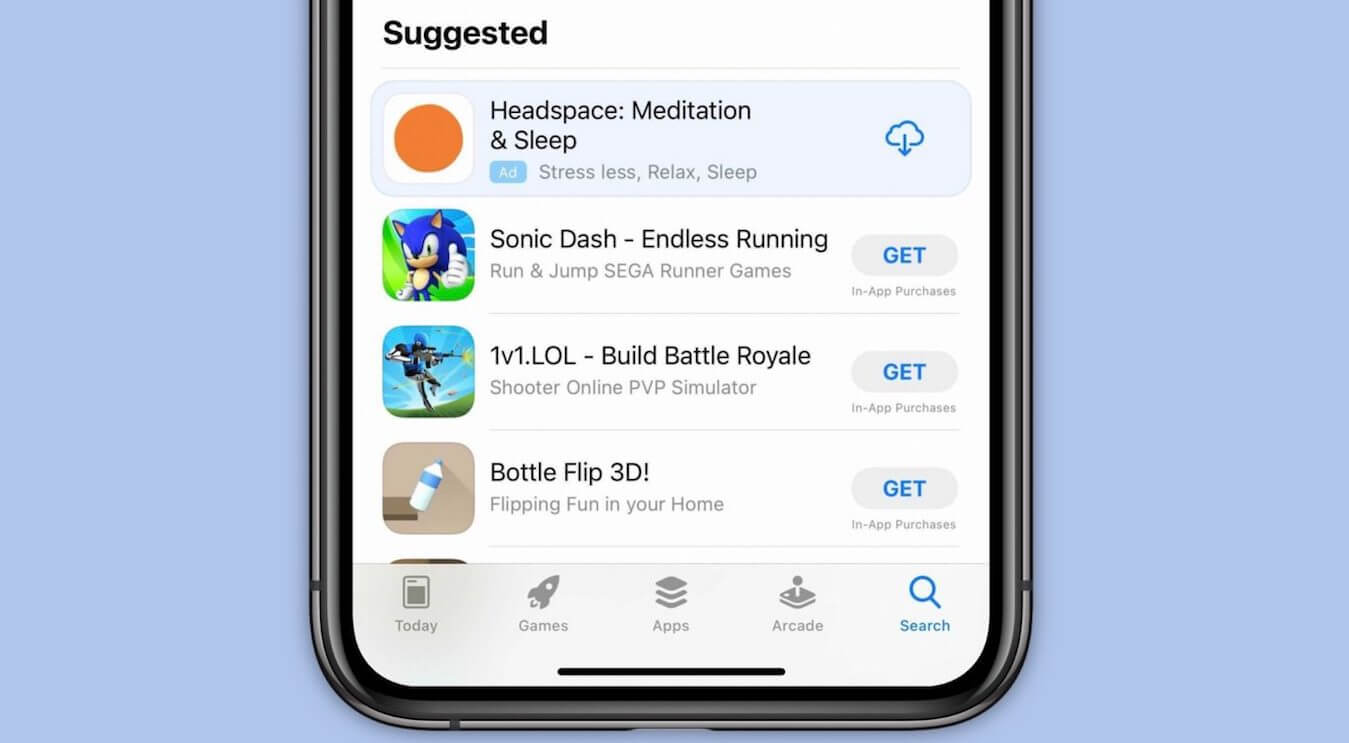 Вот так выглядит рекламный слот в англоязычной версии App Store. Фото.
