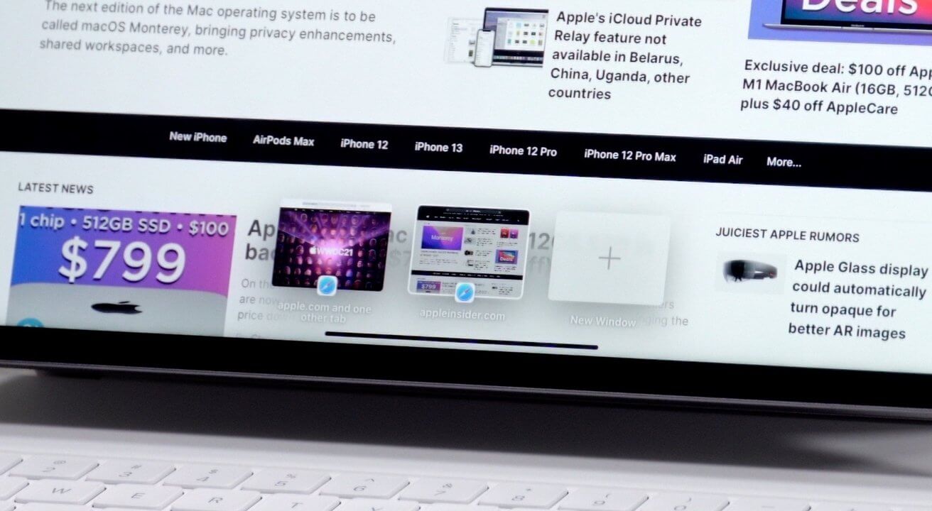 Полка в многозадачности iPadOS 15. Так выглядит Полка окон в браузере Safari. Фото.