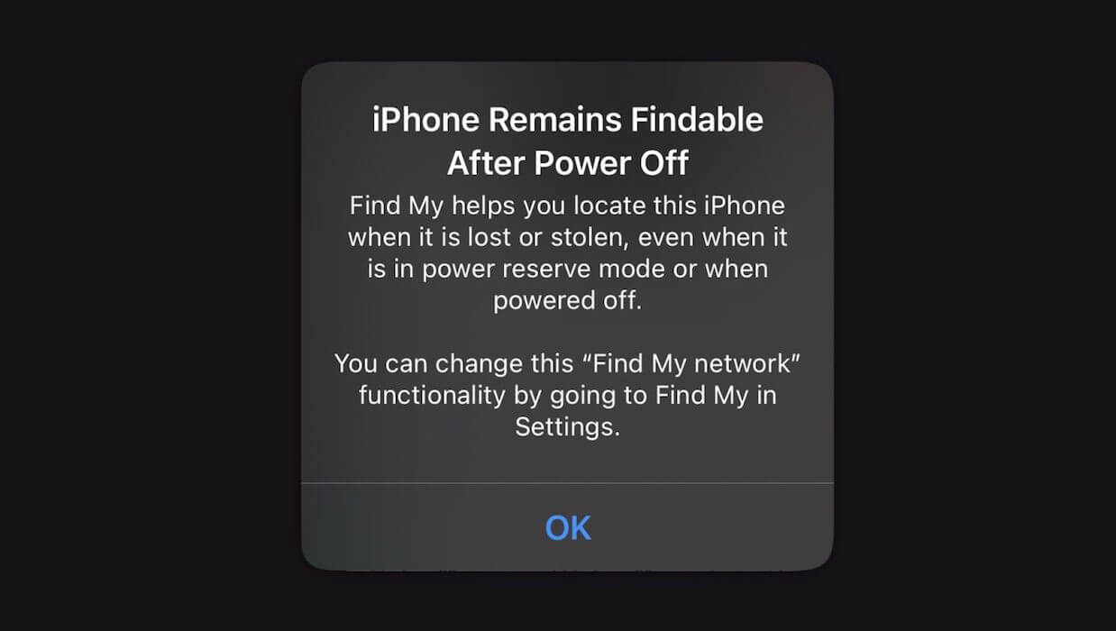 iPhone сам предложит вам включить поиск в состоянии полной разрядки после обновления. Фото.