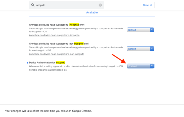 Если функции блокировки нет в настройках, включите её в мену флагов. Фото.