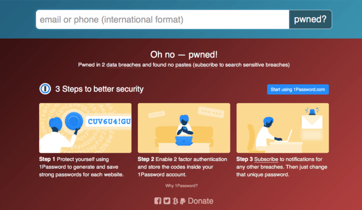 Проверить, не взломали ли вашу почту, можно на HaveIBeenPwnd.com. Фото.